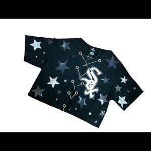 Upcycled White Sox Rhinestone Lace Up Tee